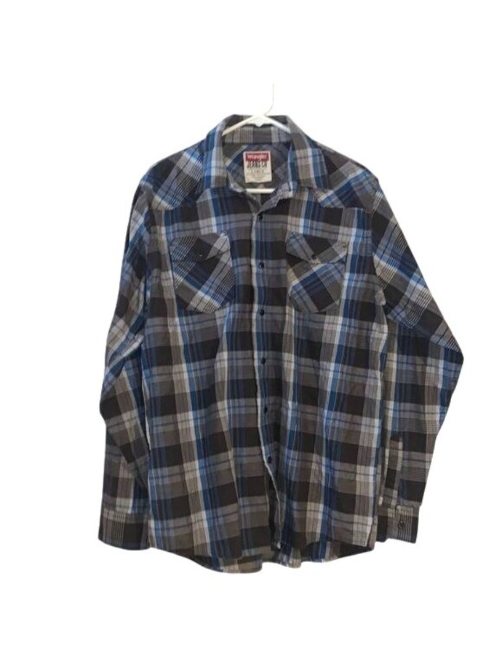 Wrangler Mens Plaid Long Sleeve Button-Down Shirt Large Blue/Gray